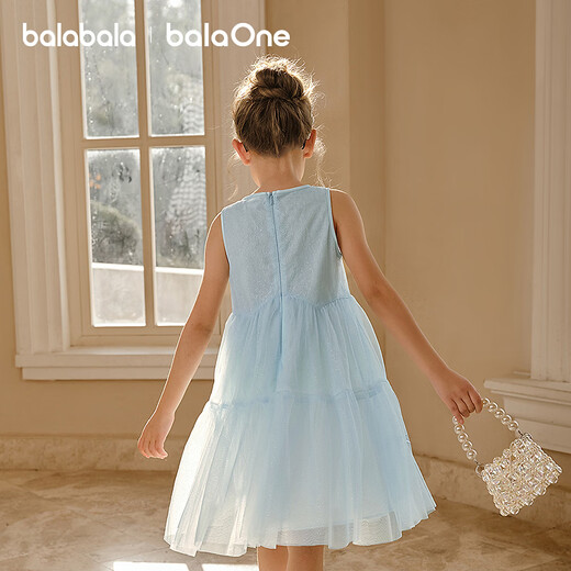 Balabala Girls Skirt Children's Dress 2026 New Summer Sleeveless Vest Skirt Princess Mesh Sweet Blue Tone 00388 90