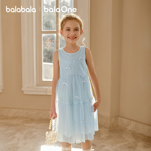 Balabala Girls Skirt Children's Dress 2026 New Summer Sleeveless Vest Skirt Princess Mesh Sweet Blue Tone 00388 90