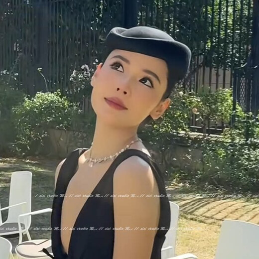 French Hepburn style black top hat fashionable beret stewardess uniform hat photo prop gift hat new black hat