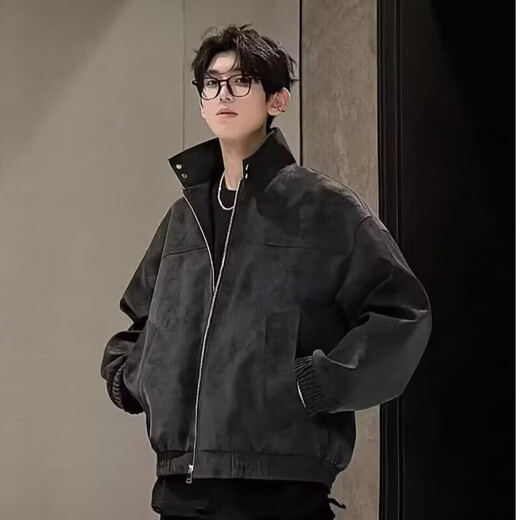 Shan Yun's new spring American retro PU leather jacket men's stand-up collar motorcycle jacket casual handsome leather jacket Japanese versatile light gray M