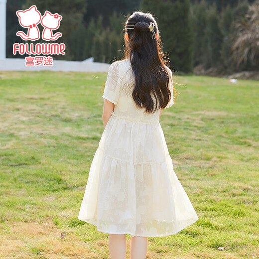 Fuluomi girls skirt summer new new Chinese style improved dress girl sweet American style princess skirt beige 160