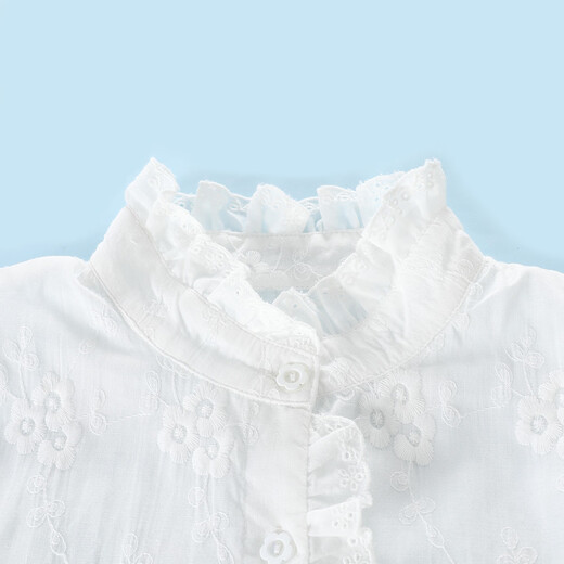 Montagut girls' spring and autumn loose long-sleeved shirt, medium and large children's skin-friendly breathable French jacquard embroidery front ruffle top