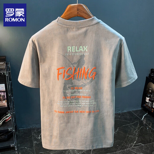 ROMON short-sleeved T-shirt men's 2026 summer new round neck short-sleeved men's casual fashion half-sleeved bottoming shirt tops men's light gray thin XL (130-150Jin Jin equals 0.5 kg can be worn)