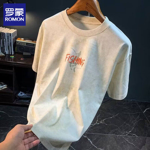 ROMON short-sleeved T-shirt men's 2026 summer new round neck short-sleeved men's casual fashion half-sleeved bottoming shirt tops men's light gray thin XL (130-150Jin Jin equals 0.5 kg can be worn)