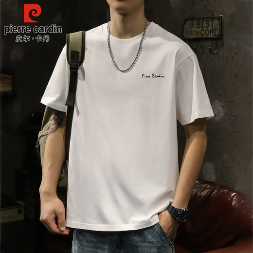 Pierre Cardin short-sleeved T-shirt men's summer heavyweight cotton bottoming shirt men's simple round neck top men's white XL