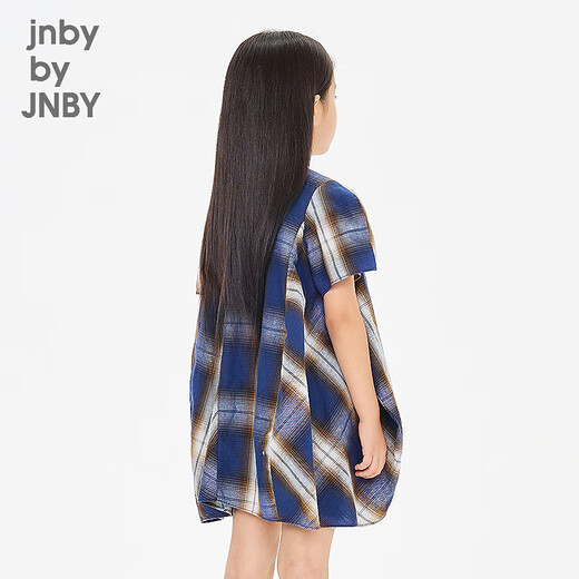 Jnby by JNBY New Jiangnan Buyi children's short-sleeved dress special-shaped velvet pullover 26 summer girls 1Q4G11850 978/blue coffee strip 100 cm