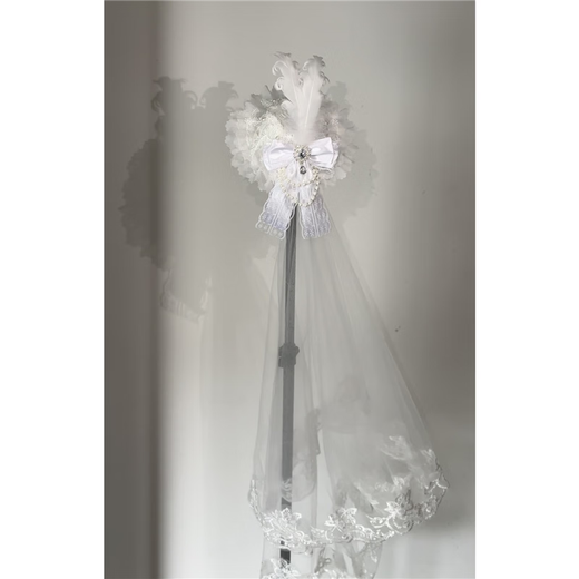 Beast Spring, Little Meow Handmade, Handmade Bird Feather Top Hat, Thousand Piles of Snow, Lolita Top Hat, Gorgeous Headdress, Pre-sale Model, White Short Gauze (To Shoulder)