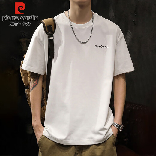 Pierre Cardin short-sleeved T-shirt men's summer heavyweight cotton bottoming shirt men's simple round neck top men's white XL