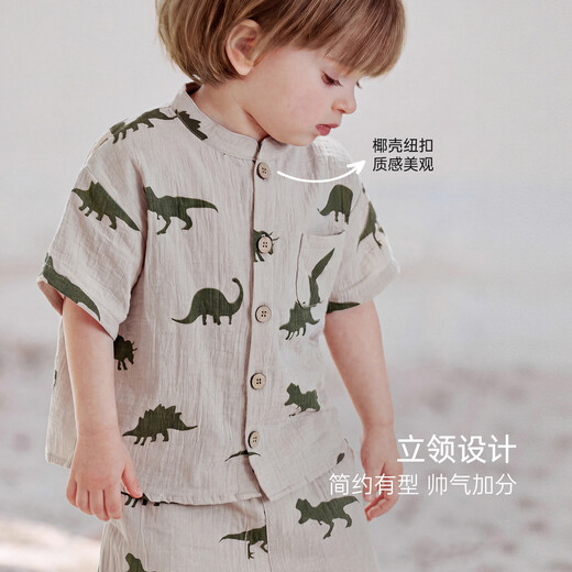 Babylove baby shirt summer thin pure cotton gauze short-sleeved cardigan going out T-shirt boys casual tops through the Jurassic 80