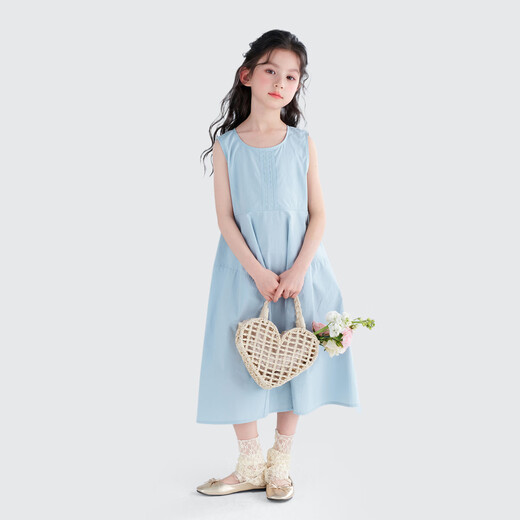 Tutu Little Elephant Girls 100% Cotton Dress Pure Cotton Tank Top Large Skirt Thin Sweet Princess Dress Blue Gray 160