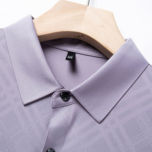 Camisa jacquard Goldlion de manga corta para hombre, seda de morera, negocios, sin planchado, sin costuras, camisa estampada a cuadros de mediana edad 2026 nueva camisa blanca a cuadros 2011 de manga corta sedosa sin planchado M 165/48