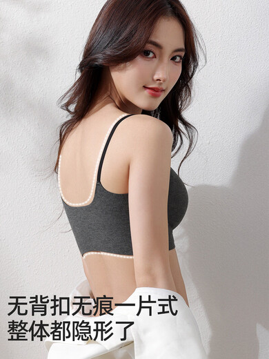 Thin shoulder strap underwear for women, beauty back tube top, one-piece suspenders, can expose seamless small breasts, push-up liquid foundation bra, dark gray M