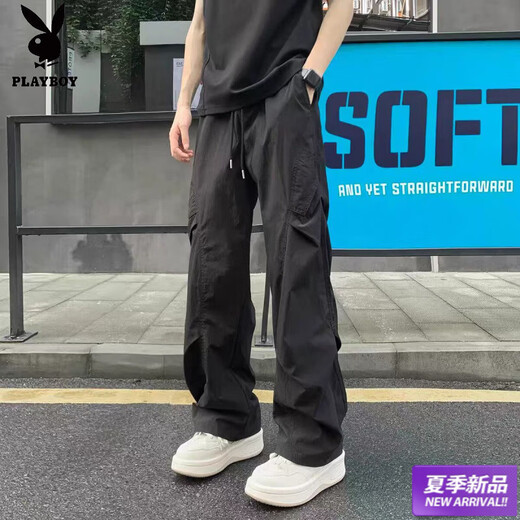 Playboy (PLAYBOY) men's 2026 suit handsome wear summer cool and handsome summer thin new trendy men's clothing boys students teenagers C91 white + light gray overalls + short-sleeved white L 100-115Jin Jin equals 0.5 kg