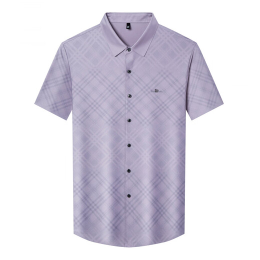 Camisa jacquard Goldlion de manga corta para hombre, seda de morera, negocios, sin planchado, sin costuras, camisa estampada a cuadros de mediana edad 2026 nueva camisa blanca a cuadros 2011 de manga corta sedosa sin planchado M 165/48