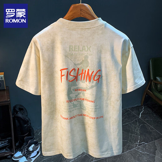 ROMON short-sleeved T-shirt men's 2026 summer new round neck short-sleeved men's casual fashion half-sleeved bottoming shirt tops men's light gray thin XL (130-150Jin Jin equals 0.5 kg can be worn)