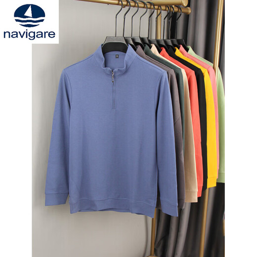 Navigare men's half-zip sweatshirt spring and autumn casual solid color half turtleneck long-sleeved T-shirt men's autumn and winter cotton T inner layering shirt beige M Recommended weight (90-115Jin Jin equals 0.5 kg)