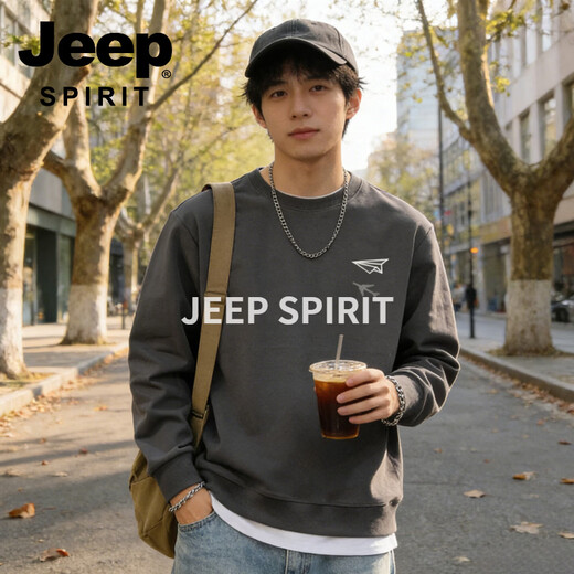 JEEP SPIRIT Jeep American Retro Round Neck Sweater Men's 2026 Spring New Loose Versatile Casual Tops Bottoming Jacket White S 95-120 Jin Jin is equal to 0.5 kg