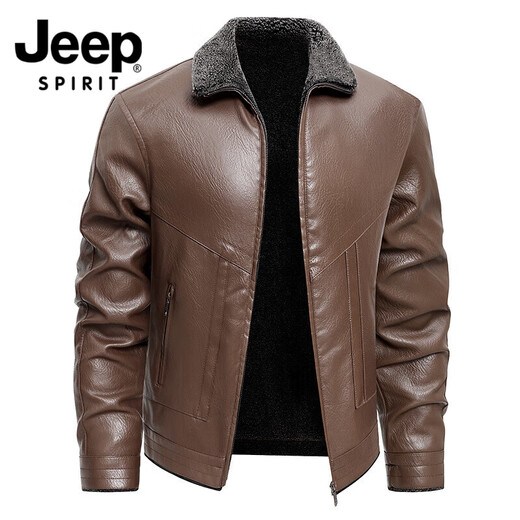 JEEP SPIRIT Jeep high-end leather jacket for men autumn and winter 2026 new outdoor travel versatile personality handsome outfit jacket brown XL