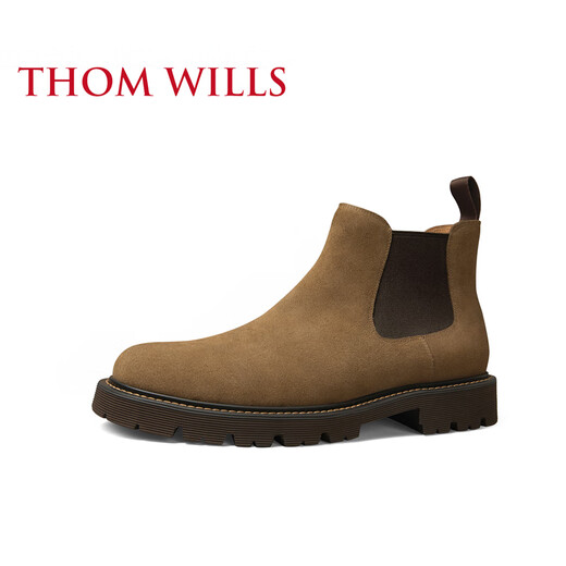 Thom Wills Chelsea Herrenstiefel zurück Fleece Leder Low Top Lederstiefel Herren Britische Martin -Stiefel Sommer Herrenstiefel Kamel E673 41/7.5 Größe