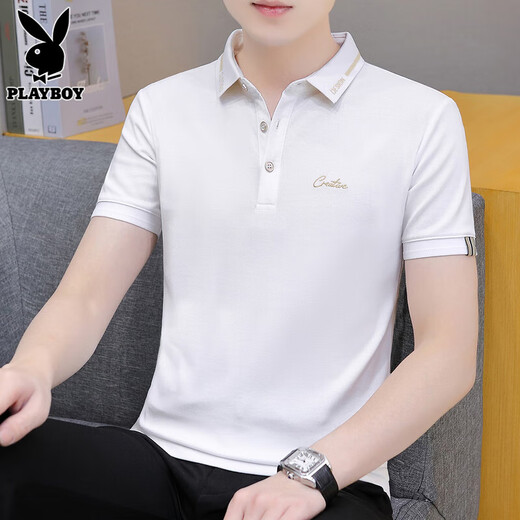 花花公子（PLAYBOY）短袖t恤男士polo打底衫夏季薄款潮牌休闲百搭上衣服凉感亲肤男装 683深蓝 L