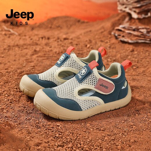 JEEP Girls Sandals 2025 Summer New Style Comfortable and Lightweight Children's River Tracing Sandals Convenient Velcro Boys' Shoes 61183 Black Silver 27 / Inner Length About 17.3cm