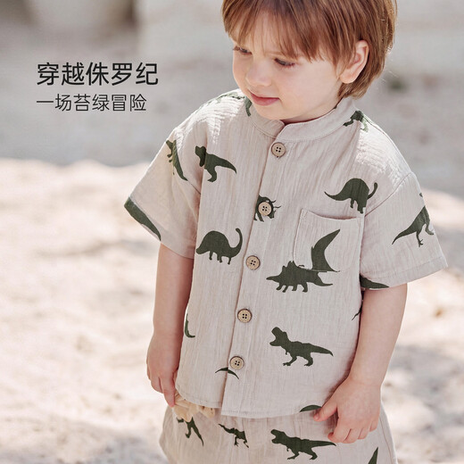 Babylove baby shirt summer thin pure cotton gauze short-sleeved cardigan going out T-shirt boys casual tops through the Jurassic 80