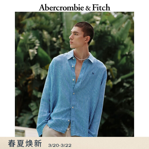 Abercrombie & Fitch classic little elk pattern American retro commuter old money style linen shirt 26 spring men's 125-6041 blue stripe L (180/108A)