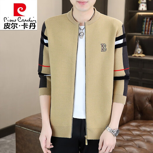 皮尔卡丹（pierre cardin）高端羊毛针织衫男高档潮牌休闲开衫毛衣男士春秋季薄款夹克外套男 黑色 4XL 165-180斤
