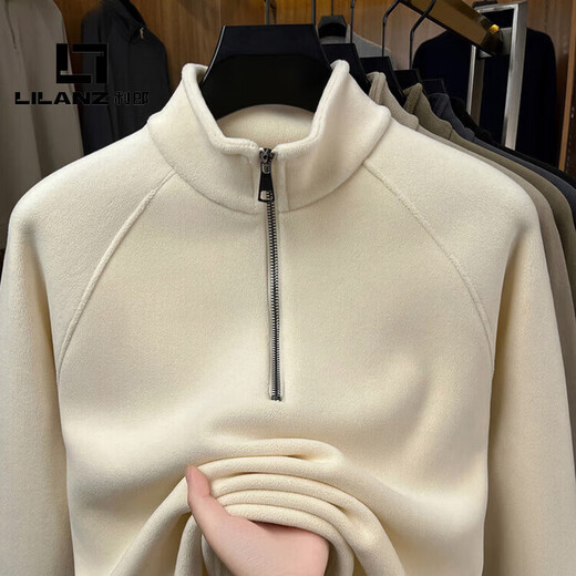 LILANZ official 2026 polar fleece simple and versatile half-zip thickened sweatshirt men's stand collar new spring long sleeve flagship official green 4XL