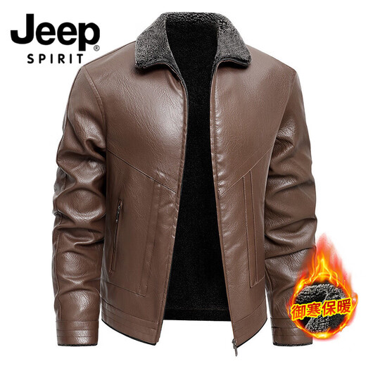 JEEP SPIRIT Jeep high-end leather jacket for men autumn and winter 2026 new outdoor travel versatile personality handsome outfit jacket brown XL