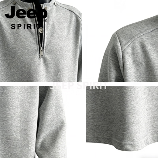 JEEP SPIRIT stand collar sweatshirt men's 2026 spring new sports casual long-sleeved round neck jacket men's business tops heavy gray M 80 - 105 Jin Jin is equal to 0.5 kg