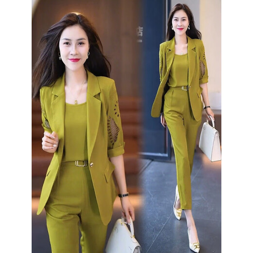 Hengyuanxiang fashionable temperament small suit suit for women 2026 spring and summer new style professional sense suit and pants three-piece set gray coat + vest + pants three-piece set M recommended 75-95Jin Jin equals 0.5 kg