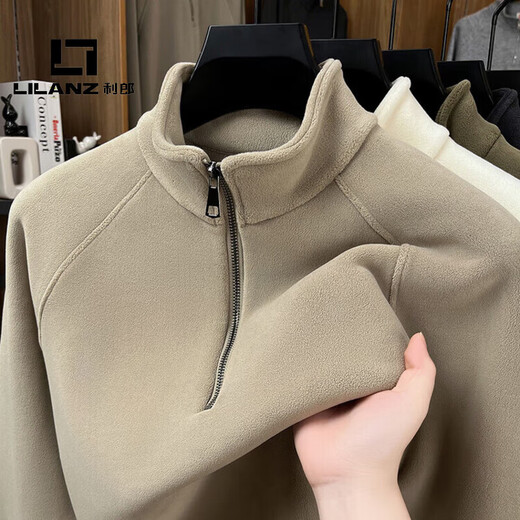 LILANZ official 2026 polar fleece simple and versatile half-zip thickened sweatshirt men's stand collar new spring long sleeve flagship official green 4XL