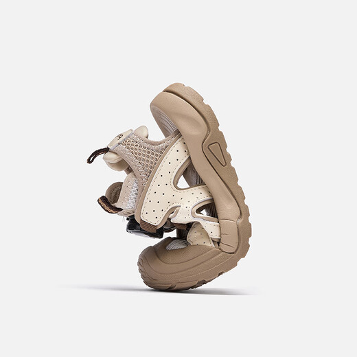 BALABALA Children's Shoes Children's Sandals Boys and Girls 2026 New Summer Hollow Breathable Mesh Knob Buckle Sports Shoes Beige 30201 26 (foot length 16/inner length 16.7)