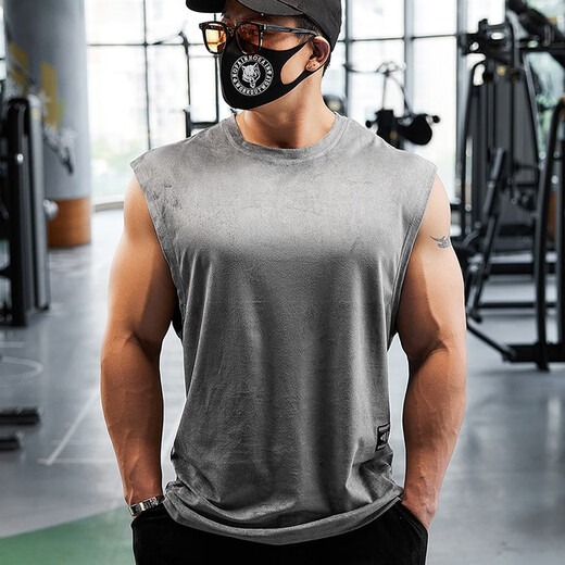 Lutielang sleeveless sports T-shirt fitness vest muscle training men's loose running vest quick-drying elastic breathable moonlight gray XL