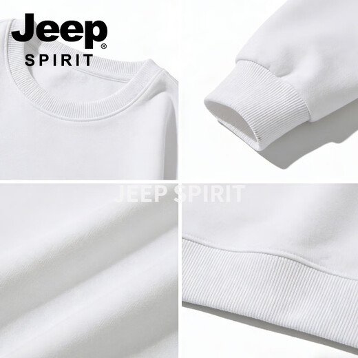 JEEP SPIRIT Jeep American Retro Round Neck Sweater Men's 2026 Spring New Loose Versatile Casual Tops Bottoming Jacket White S 95-120 Jin Jin is equal to 0.5 kg