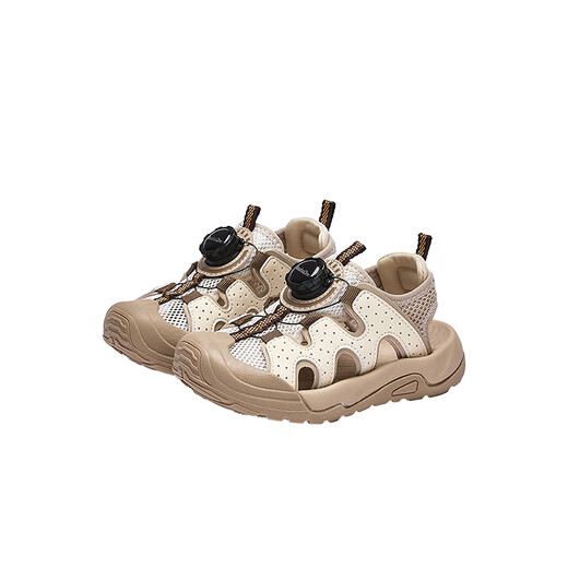 BALABALA Children's Shoes Children's Sandals Boys and Girls 2026 New Summer Hollow Breathable Mesh Knob Buckle Sports Shoes Beige 30201 26 (foot length 16/inner length 16.7)