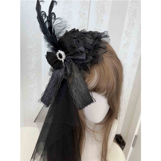 Beast Spring, Little Meow Handmade, Handmade Bird Feather Top Hat, Thousand Piles of Snow, Lolita Top Hat, Gorgeous Headdress, Pre-sale Model, White Short Gauze (To Shoulder)