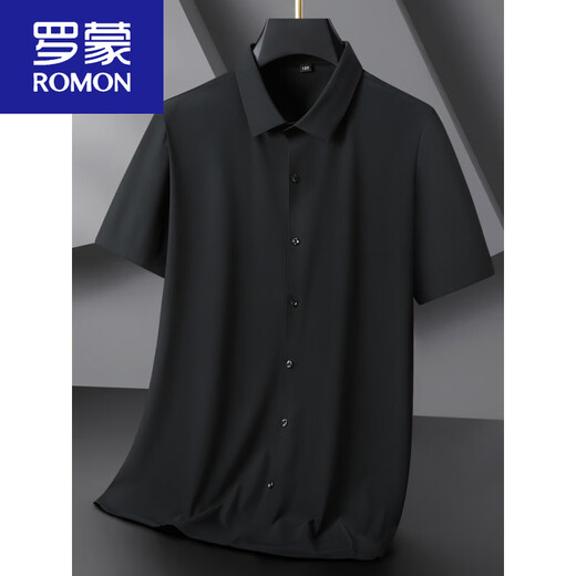 ROMON extra large size ice silk short-sleeved shirt men's summer fat men plus size European version no-iron professional white shirt thin new product black short sleeves regular L