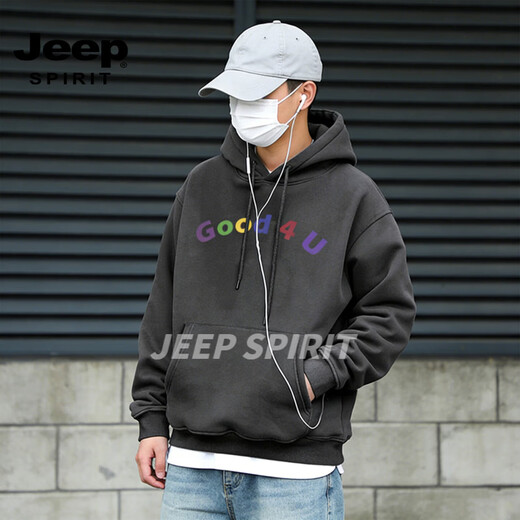 JEEP SPIRIT American Retro Couple Sweater 2026 Spring New Loose Versatile Hooded Top Jacket Gray S