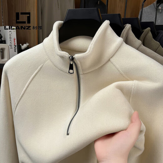 LILANZ official 2026 polar fleece simple and versatile half-zip thickened sweatshirt men's stand collar new spring long sleeve flagship official green 4XL