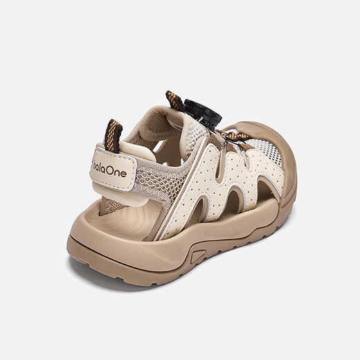 BALABALA Children's Shoes Children's Sandals Boys and Girls 2026 New Summer Hollow Breathable Mesh Knob Buckle Sports Shoes Beige 30201 26 (foot length 16/inner length 16.7)