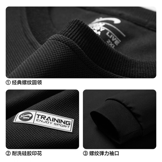 Guirenniao men's round neck sweatshirt 2026 spring and autumn simple brand printed breathable micro-elastic knitted pullover long-sleeved top Khaki M