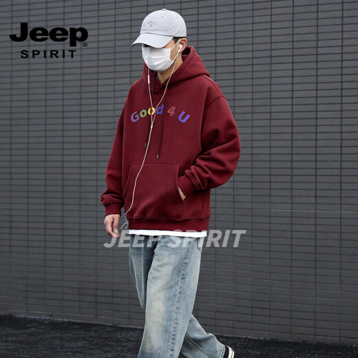 JEEP SPIRIT American Retro Couple Sweater 2026 Spring New Loose Versatile Hooded Top Jacket Gray S