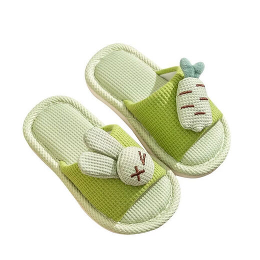 Cartoon rabbit children's linen slippers summer home for women and men home indoor spring silent cotton and linen slippers for children orange 36-37 suitable for 35-36 feet