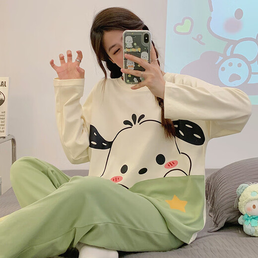 颂玫芬少女生睡衣女春秋夏季套装新款学生宿舍宽松长袖甜美可外穿家居服 L15601 XXL131-145斤