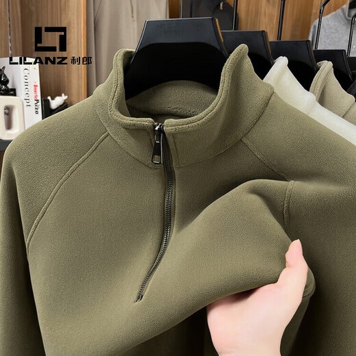 LILANZ official 2026 polar fleece simple and versatile half-zip thickened sweatshirt men's stand collar new spring long sleeve flagship official green 4XL