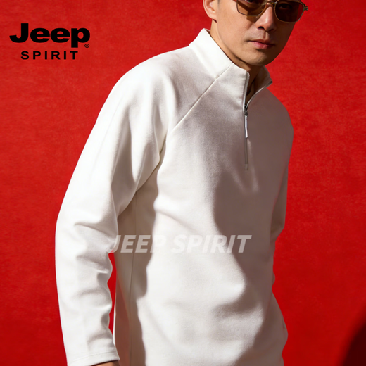 JEEP SPIRIT Primavera 2026 Verano Nuevo Cuello Alto Media Cremallera Sudadera Deportiva Suelta Jersey para Hombre Camisa de Manga Larga Negro S
