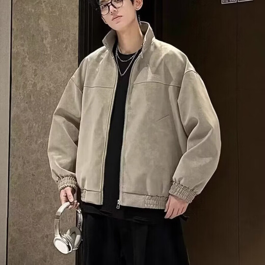 Shan Yun's new spring American retro PU leather jacket men's stand-up collar motorcycle jacket casual handsome leather jacket Japanese versatile light gray M