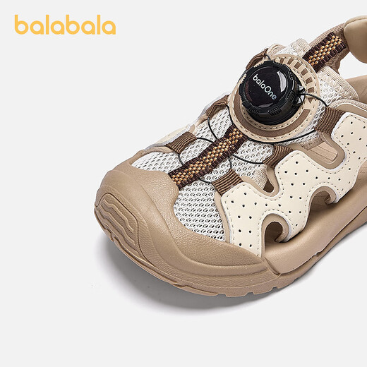 BALABALA Children's Shoes Children's Sandals Boys and Girls 2026 New Summer Hollow Breathable Mesh Knob Buckle Sports Shoes Beige 30201 26 (foot length 16/inner length 16.7)